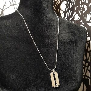 Edgy Silver Razor Blade Necklace